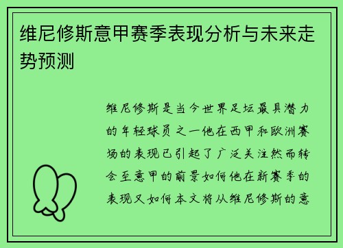 维尼修斯意甲赛季表现分析与未来走势预测